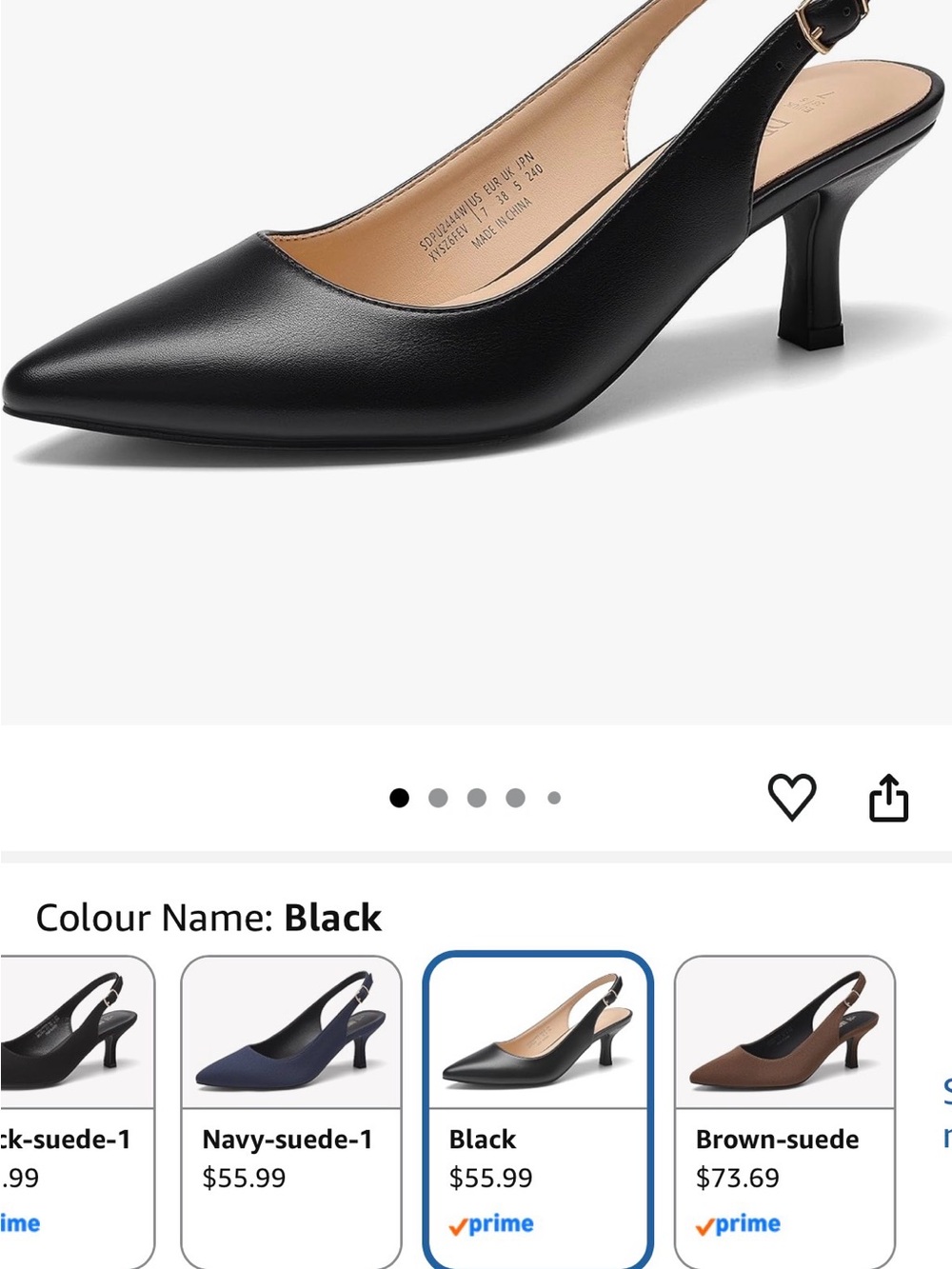 Black Leather Slingback Kitten Heel Pumps